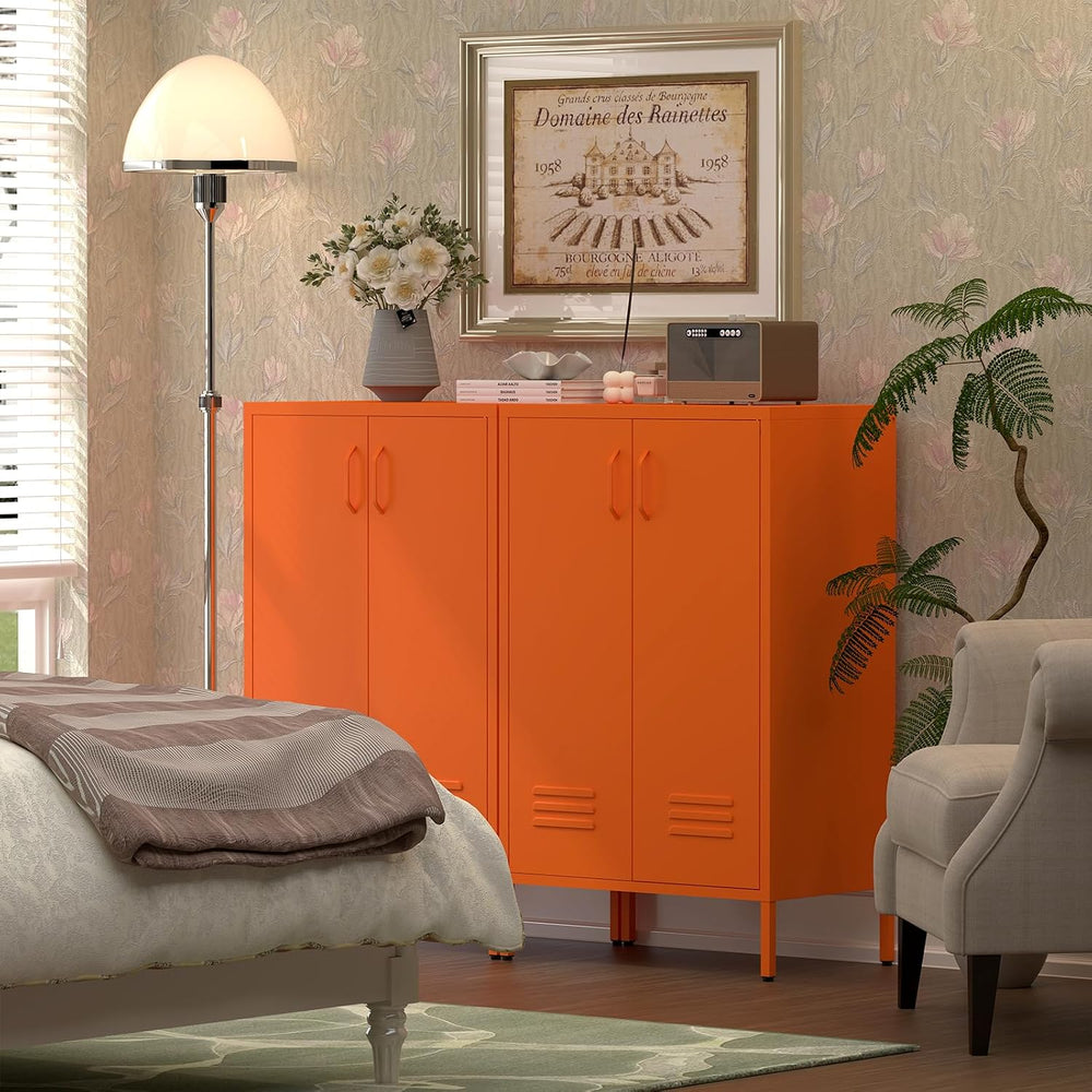 Metal Storage Cabinets, Orange Cabinets with Adjustable Shelves, Steel Locker...