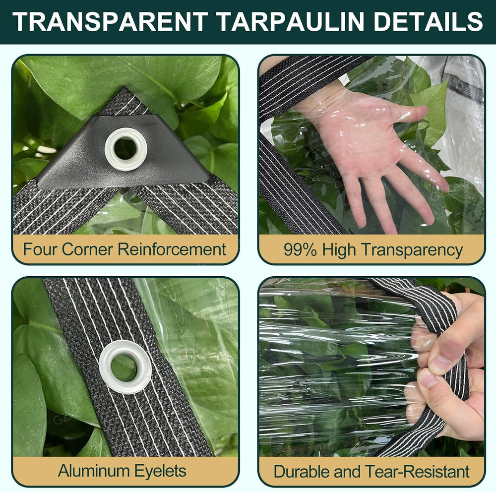 Clear Tarp with Grommets 8x12 ft Heavy Duty Clear Tarps 14 Mil Thickened Tear...