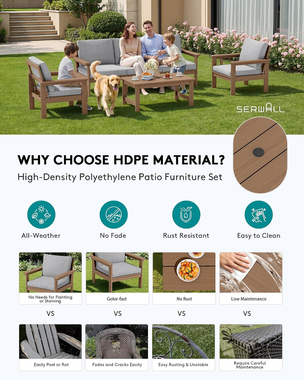SERWALL HDPE Outdoor Patio Furniture Set Outdoor Couch
