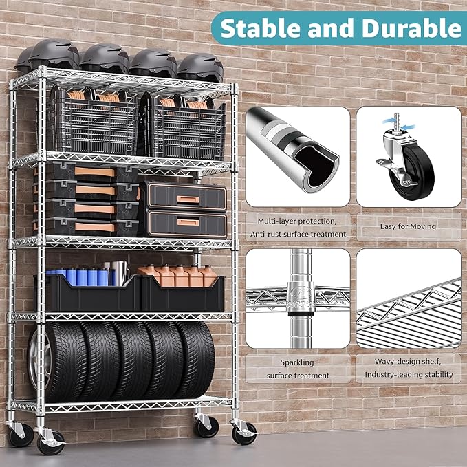 5-Shelf Storage Shelves,Wire Shelving Heavy Duty Metal Storage Shelving Unit ...