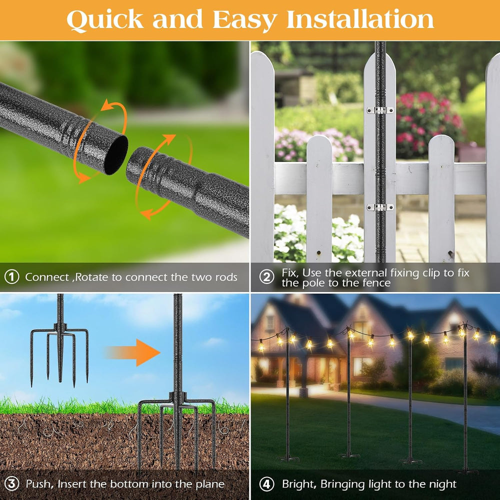 StarryEver 2 Pack Outdoor String Light Poles, 3M/10FT Adjustable Height Metal...
