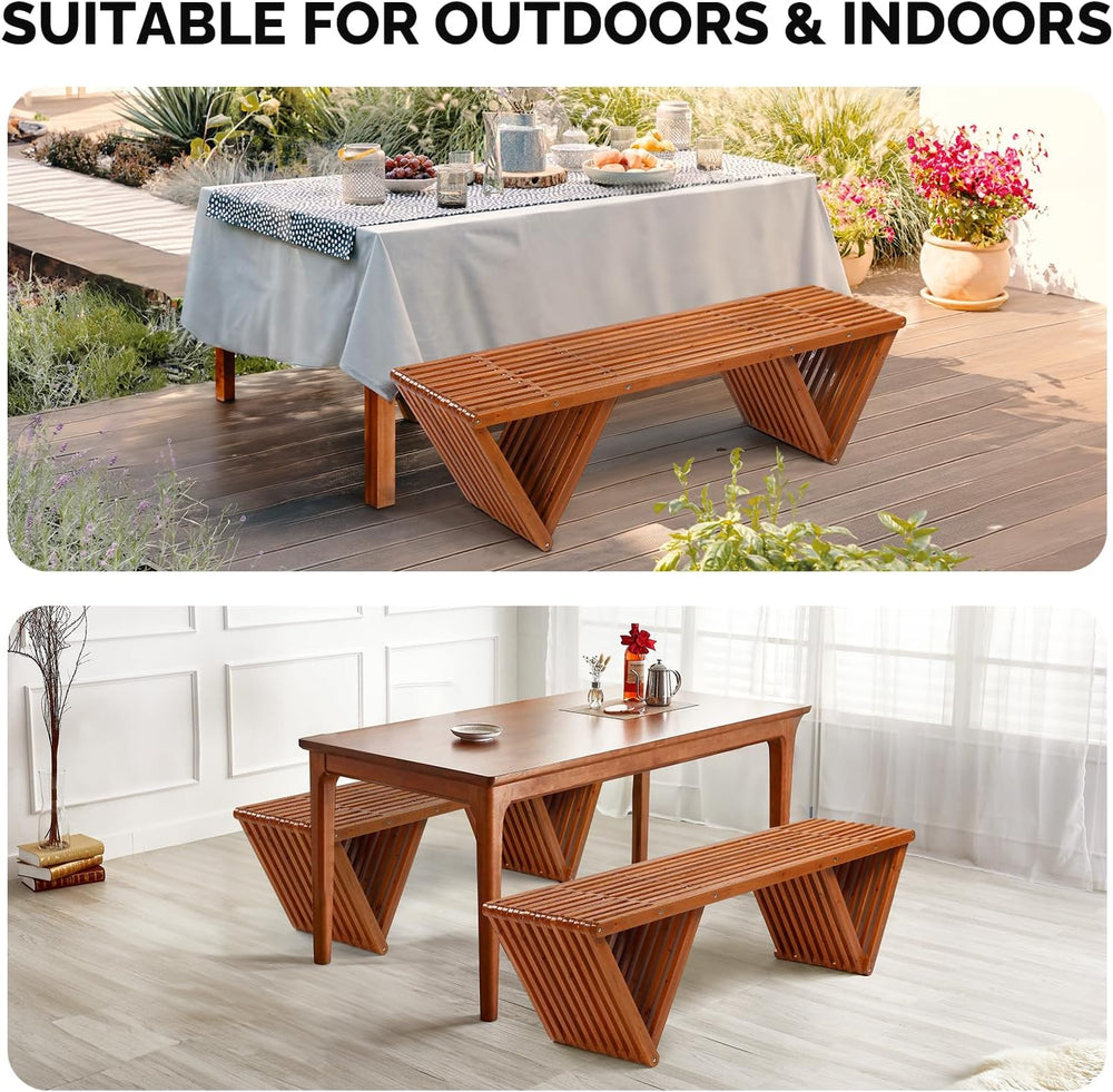 VINGLI Outdoor Bench - 63" Patio Bench, Wooden, All Weather, 600lb Capacity