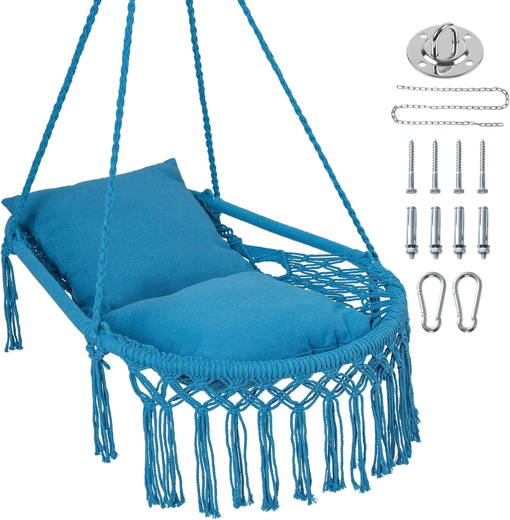 Happygrill Macrame Swing Chair with 2 Removable Cushions