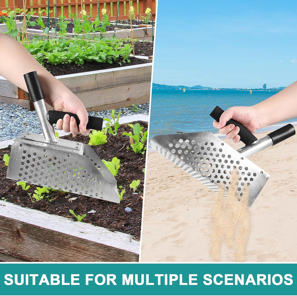Sand Scoop for Metal Detecting, long-handle Metal Detector & Sand Flea Rake