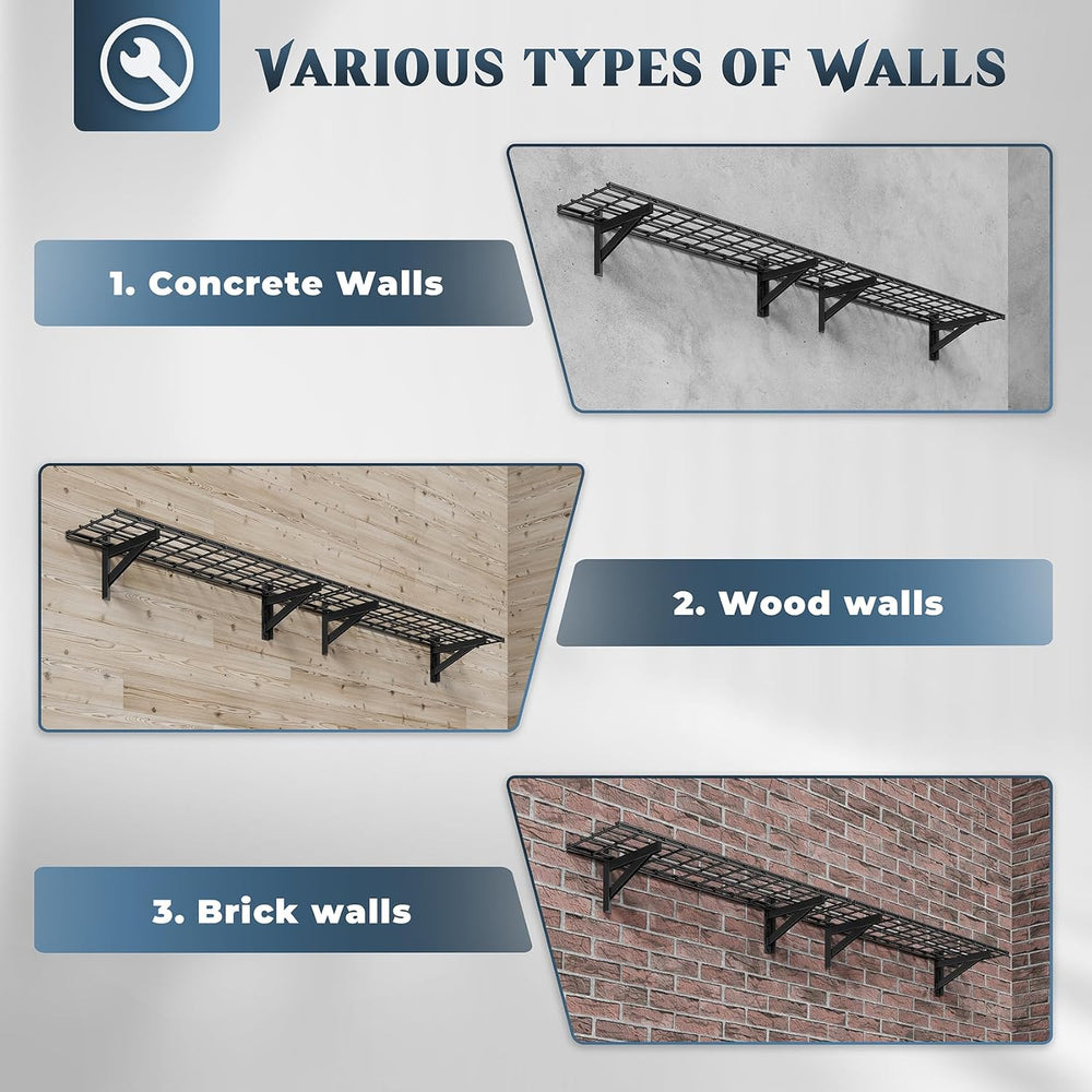 2 Pack Wall Mounted Garage Shelving, 1x4ft, 700lbs Integrated Grid