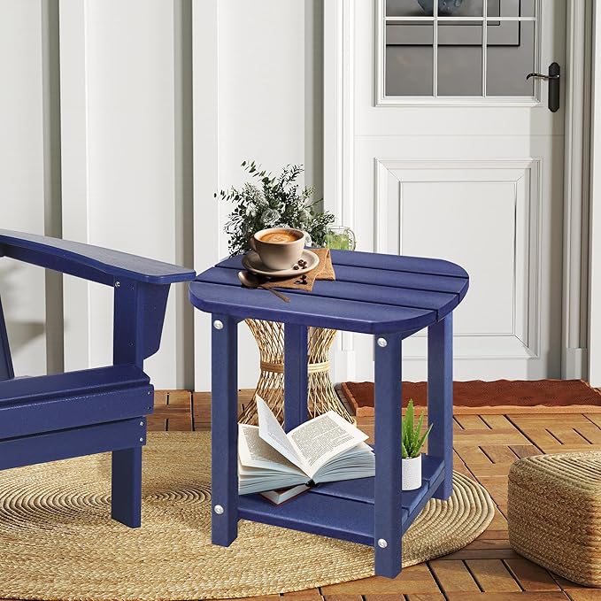 LZRS Outdoor Side Table - 2-Tier Adirondack HDPE Patio End Table for Pool, Po...