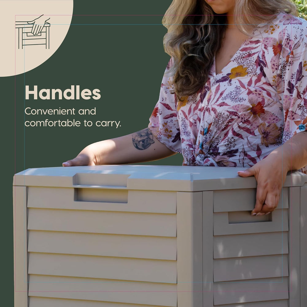IRIS USA 35 Gallon Outdoor Deck Box, Lockable, Weather-Resistant, Beige