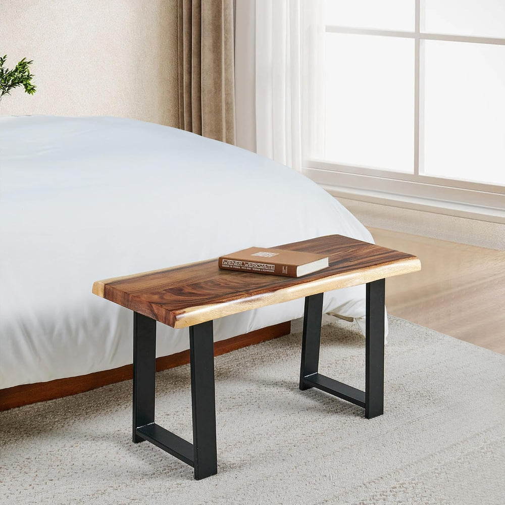 Rustic Live Edge Natural Solid Wood Bench 32" x 14" x 17" Height
