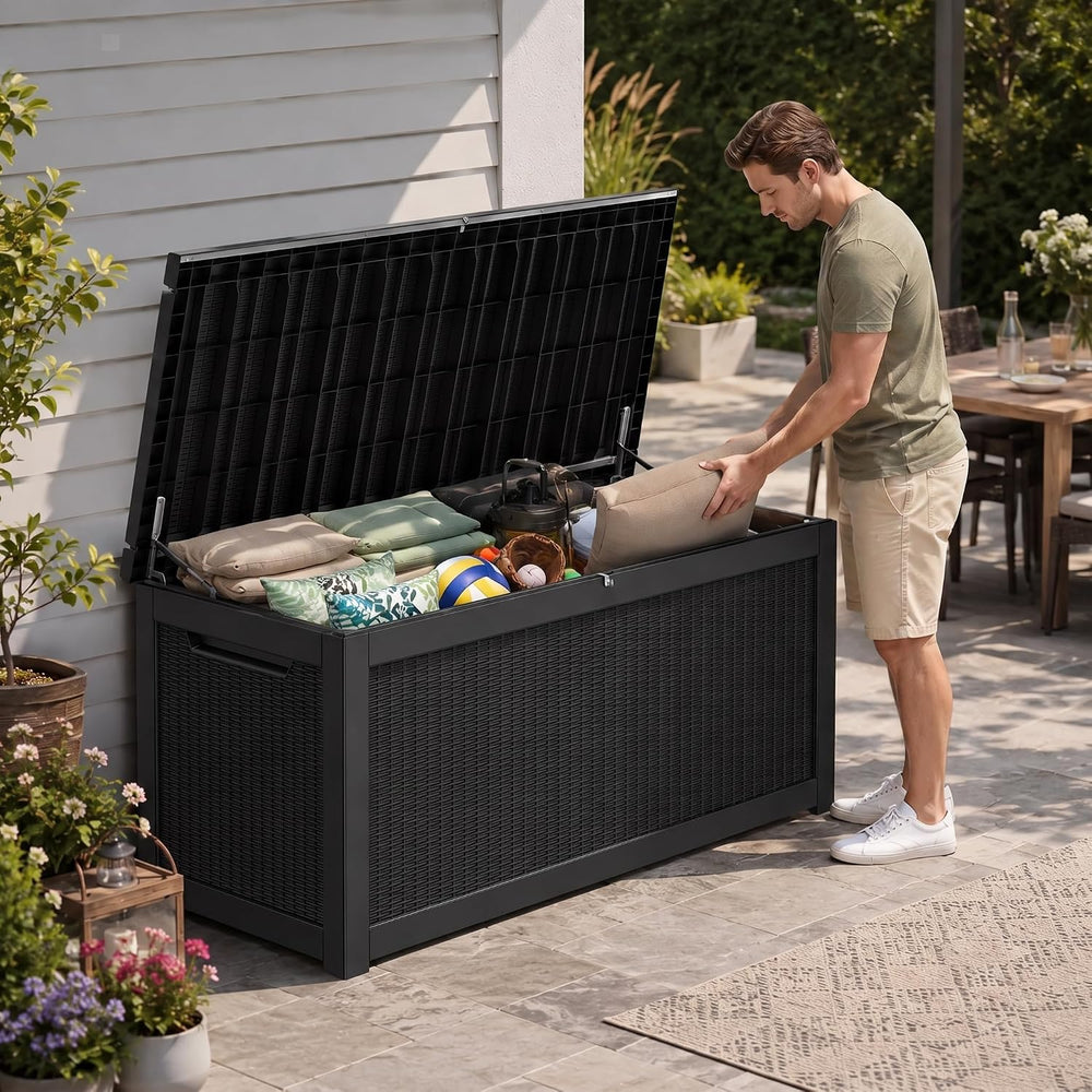 380 Gallon Outdoor Storage Box, Extra Large Heavy-Duty Resin Deck Box with , ...
