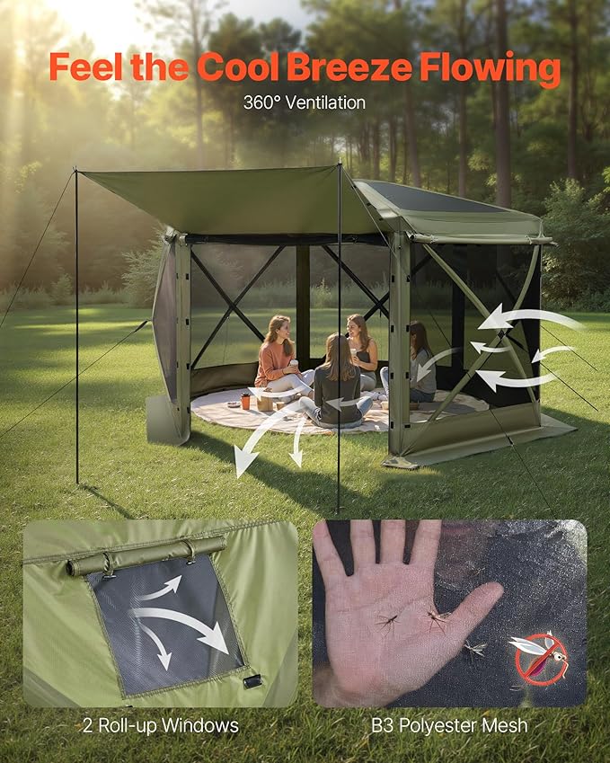 VEVOR Pop up Gazebo Screen Tent, 10 x 10 ft Large 6-Sided Camping Canopy Tent...