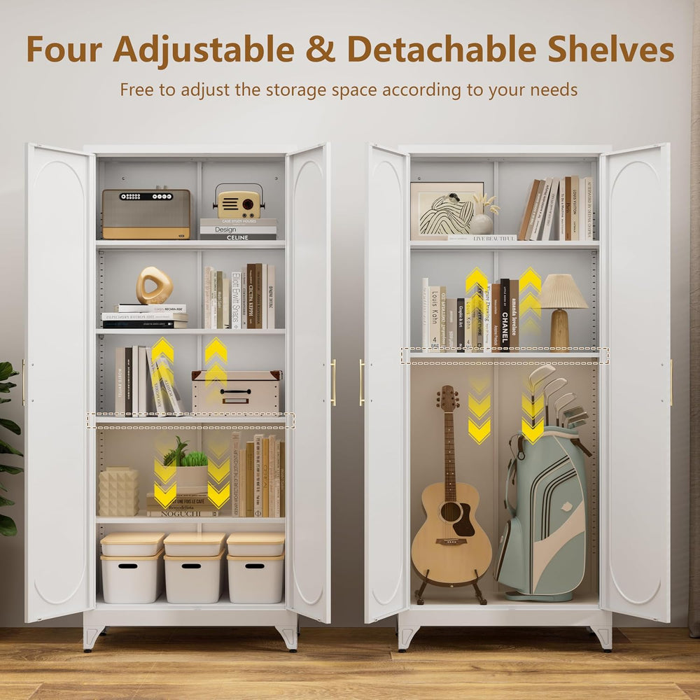 Polup 75" Tall Metal Kitchen Pantry Storage Cabinet with Doors and Shelves