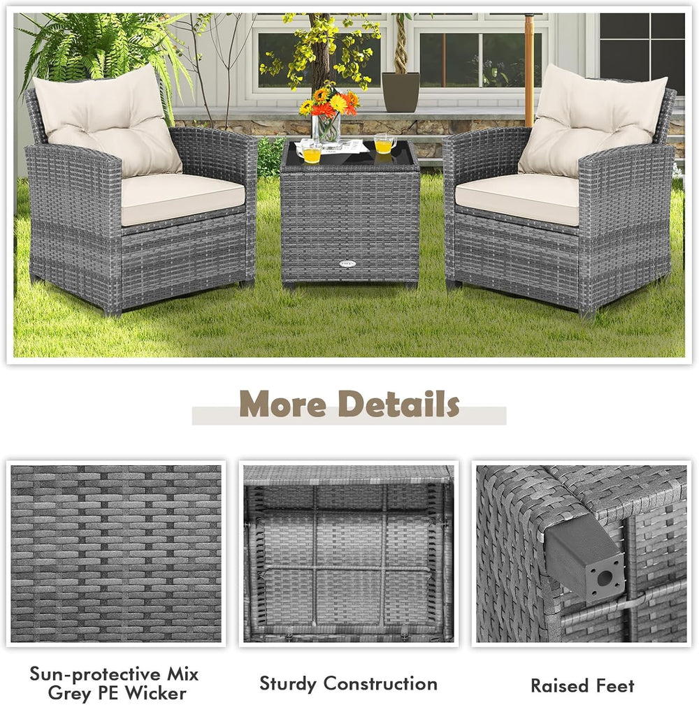 Tangkula 3 Pieces Patio Furniture Set, PE Rattan Wicker 3 Pcs Outdoor Sofa Se...