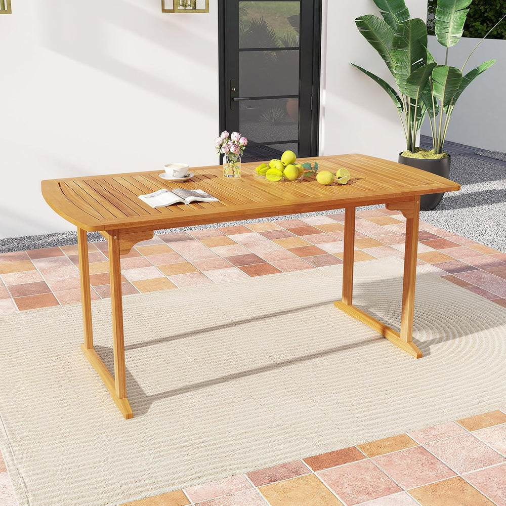 Tangkula 3 Piece Acacia Wood Patio Dining Table Set, 63" Large Patio Tab...