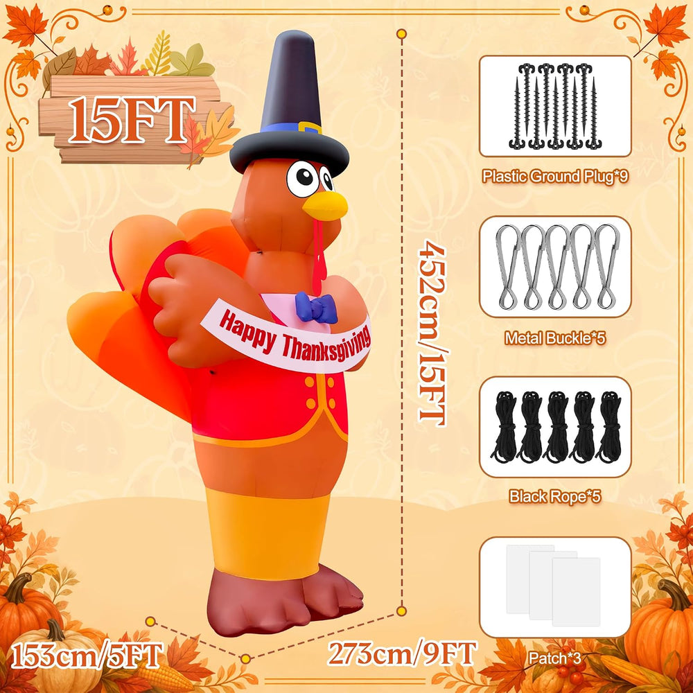 15FT Thanksgiving Day Turkey Inflatable Kalolary Fall Outdoor Decoration