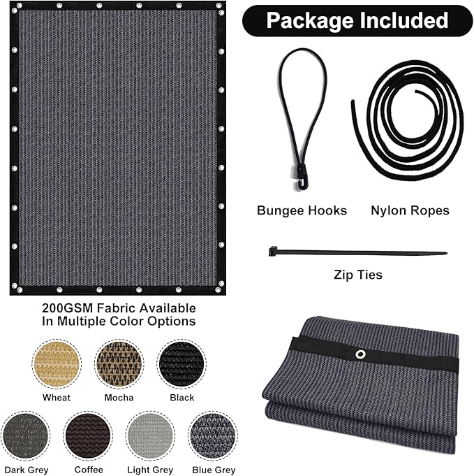 Artpuch 90% Sun Shade Cloth, 6 x 10 FT Pergola Shade Cover Canopy with Gromme...