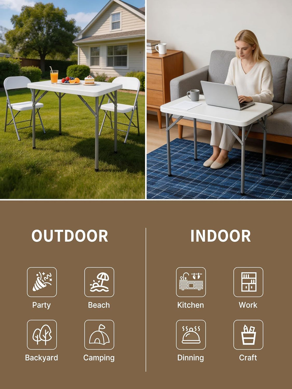 2.7FT Folding Table, 32 Inch Small Portable for Camping & RV