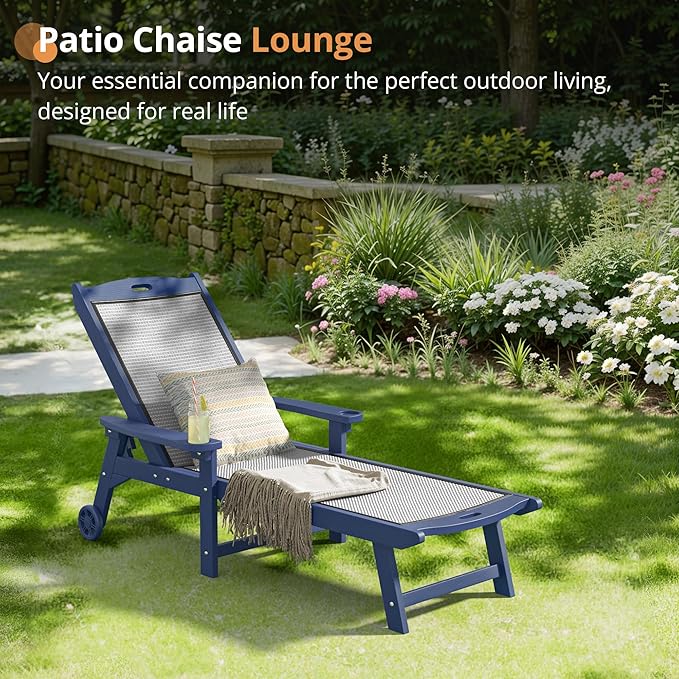 LUE BONA Chaise Lounge Chair Outdoor,HDPS and HDPE Wicker Material, Patio Lou...