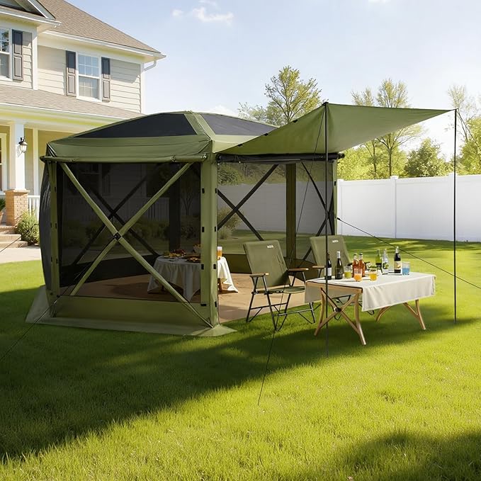 VEVOR Pop up Gazebo Screen Tent, 10 x 10 ft Large 6-Sided Camping Canopy Tent...