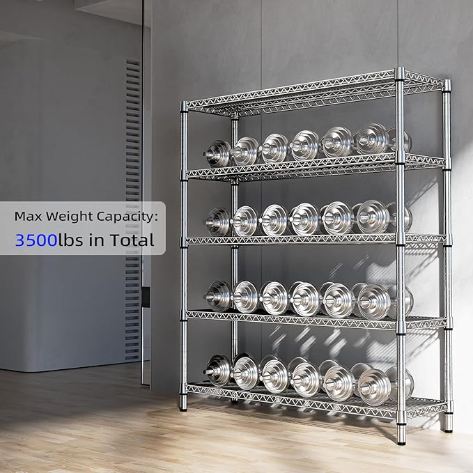 3500LBS 59" W 5 Tier Storage Shelves Rack Metal Wire Shelving Unit, Stor...