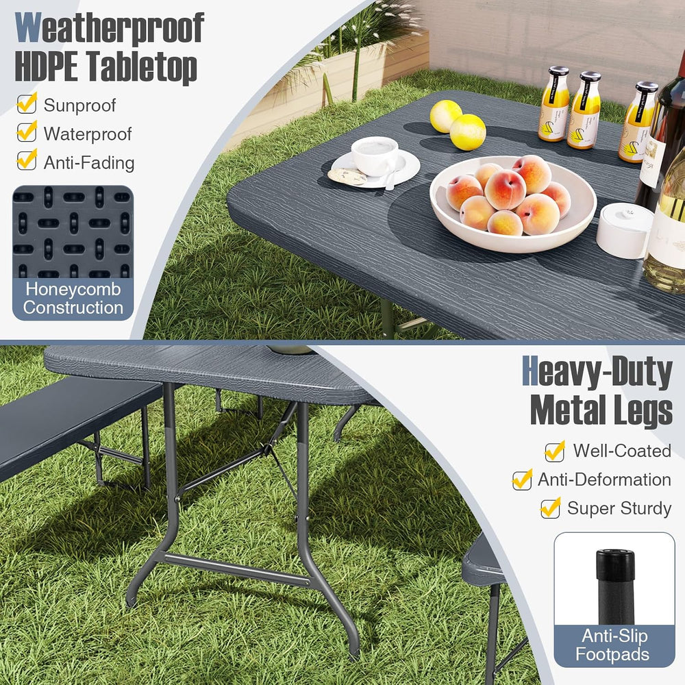 Goplus 6ft Plastic Folding Table, 350 LBS Indoor Outdoor Heavy Duty Portable ...