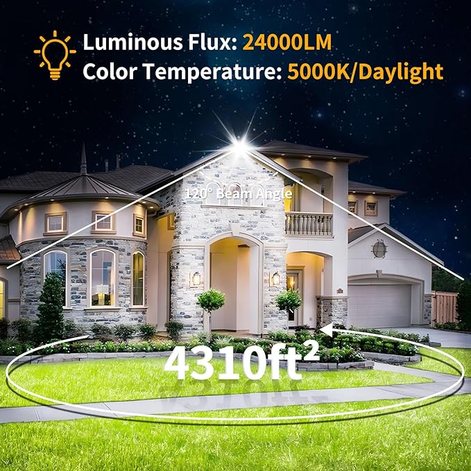 200W LED Flood Light Outdoor with 6ft Plug, 24000LM Brighter Exterior Securit...