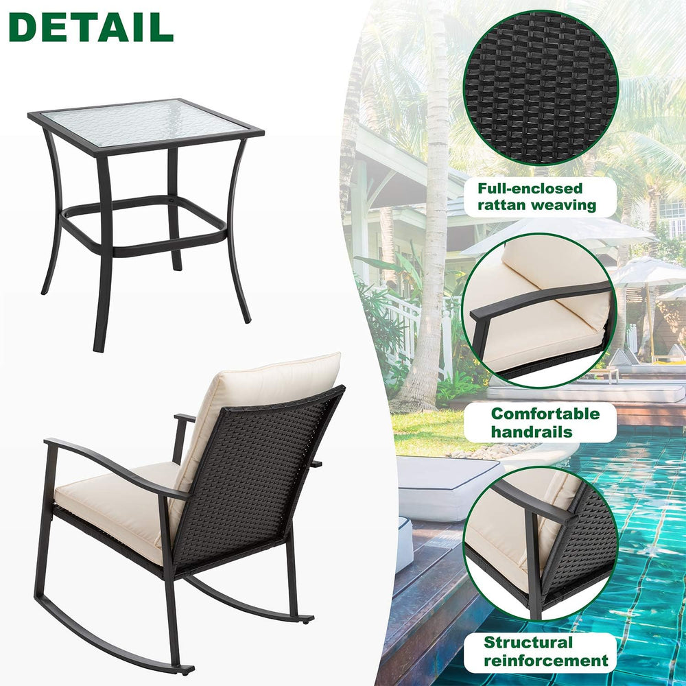 Shintenchi Outdoor 3-Piece Rocking Bistro Set,Wicker Patio Furniture Porch Ch...