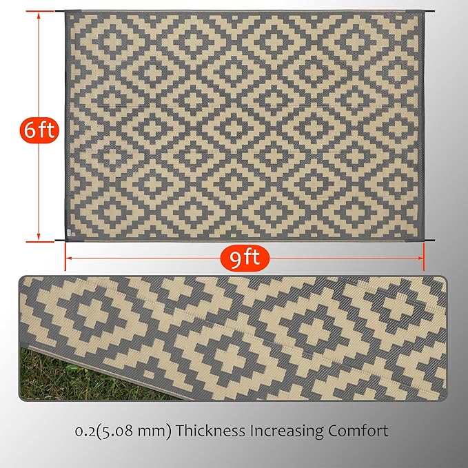SAND MINE 6 x 9 Ft Reversible Mats, Plastic Straw Rug, Modern Area Rug, Large...