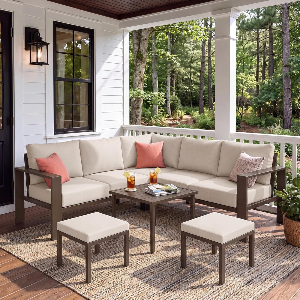UDPATIO Outdoor Patio Furniture Set L-Shaped Couch with 2 Ottoman, 8-Piece