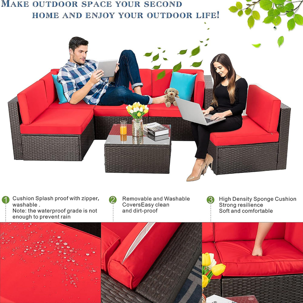 Vongrasig 6 Piece Small Patio Furniture Sets, Outdoor Sectional Sofa, Red