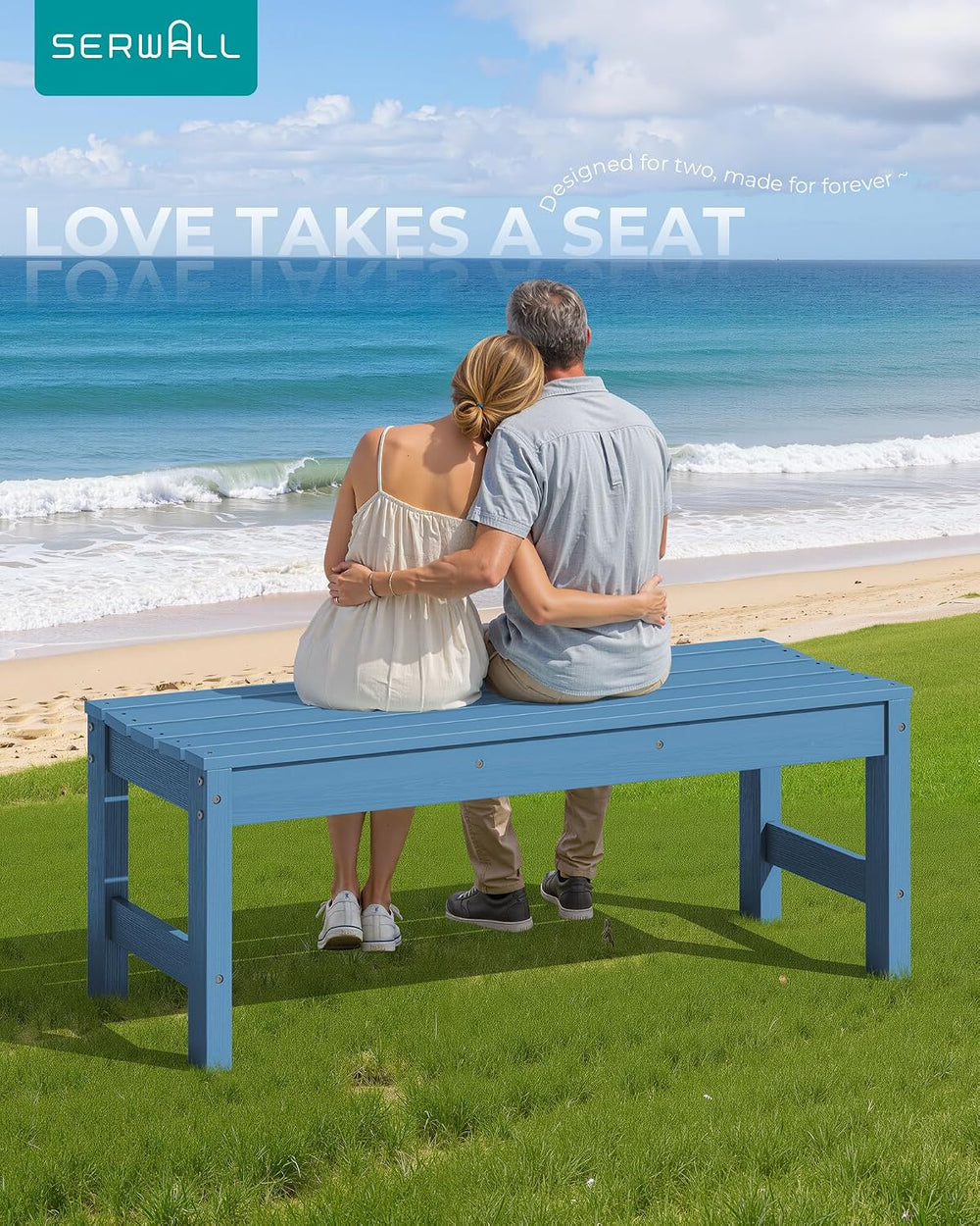 SERWALL 47 Inches Backless Outdoor Bench for 2-Person, Navy
