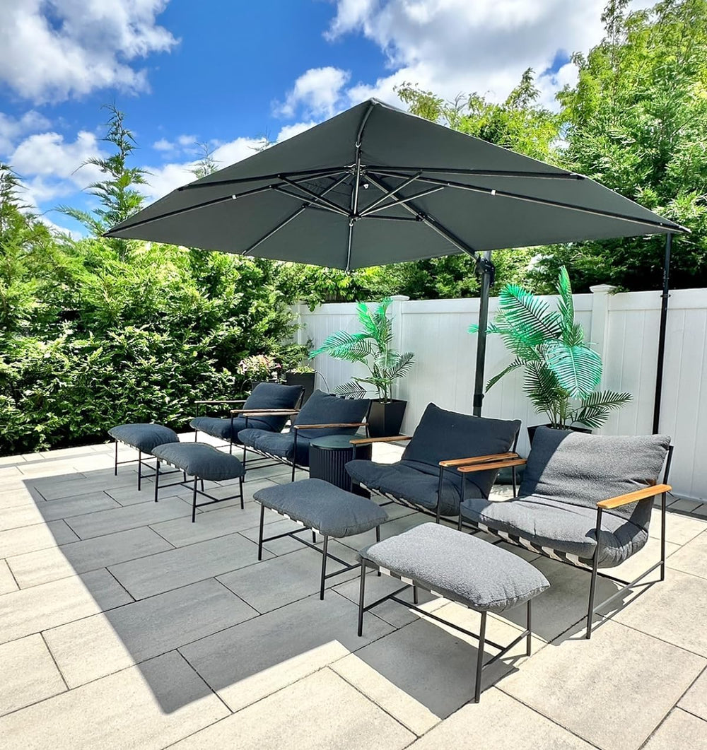 PURPLE LEAF Cantilever Umbrella 9' x 11.5' Rectangle 360° Rotation Grey