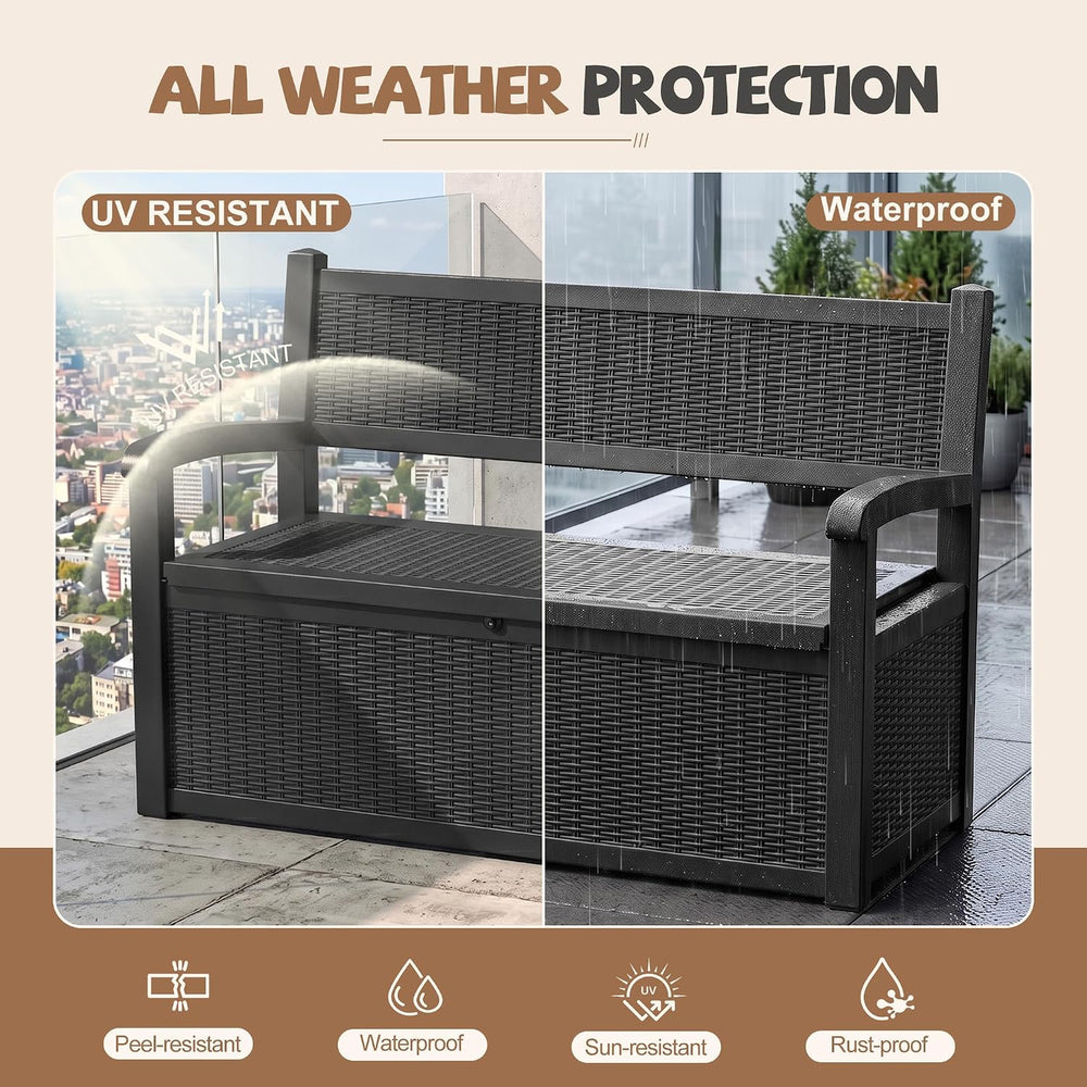 EFU Outdoor Bench Storage Deck Box,120 Gallon Waterproof Wicker