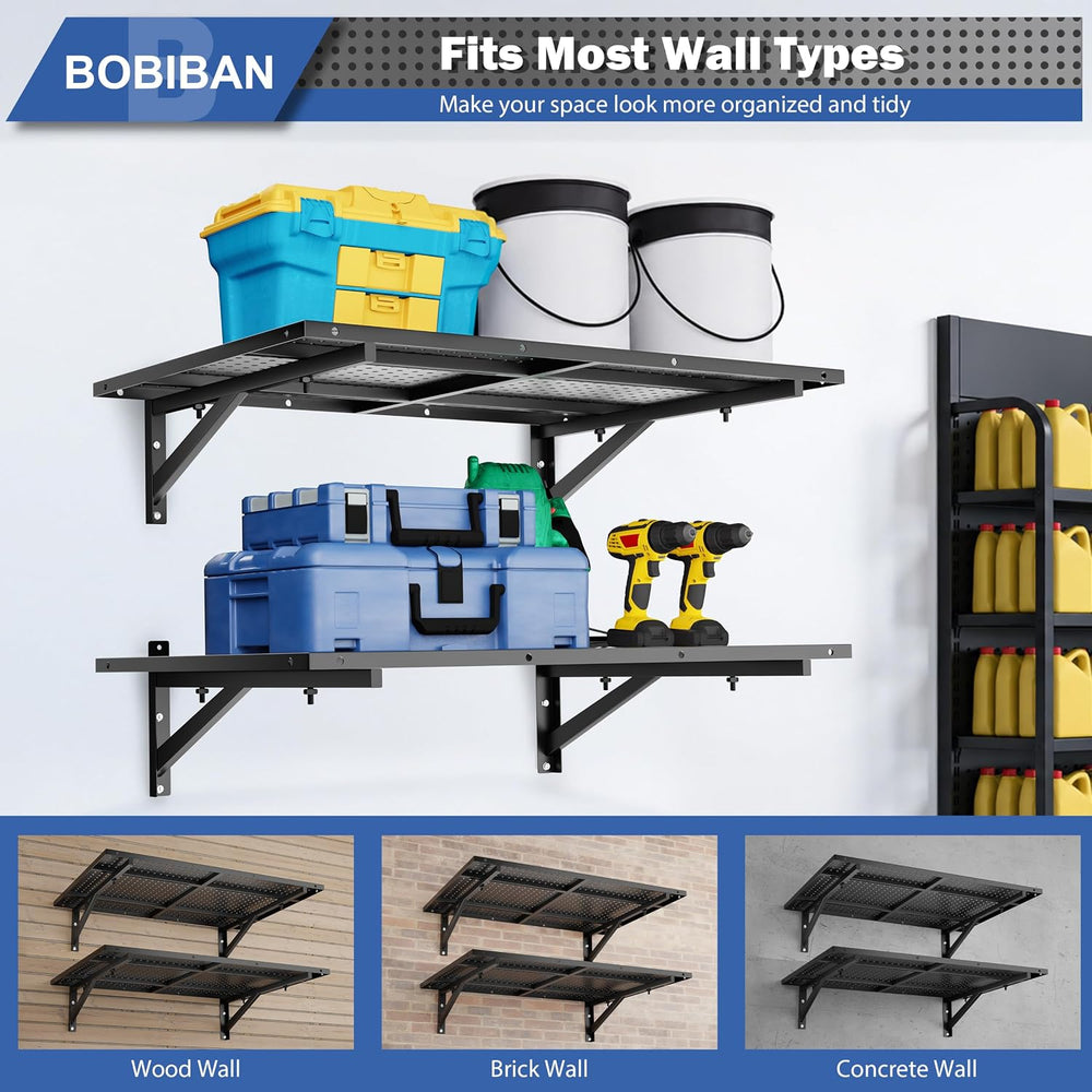 4 Pack Garage Wall Shelving, 2x3ft Heavy Duty Wall Shelves, Black