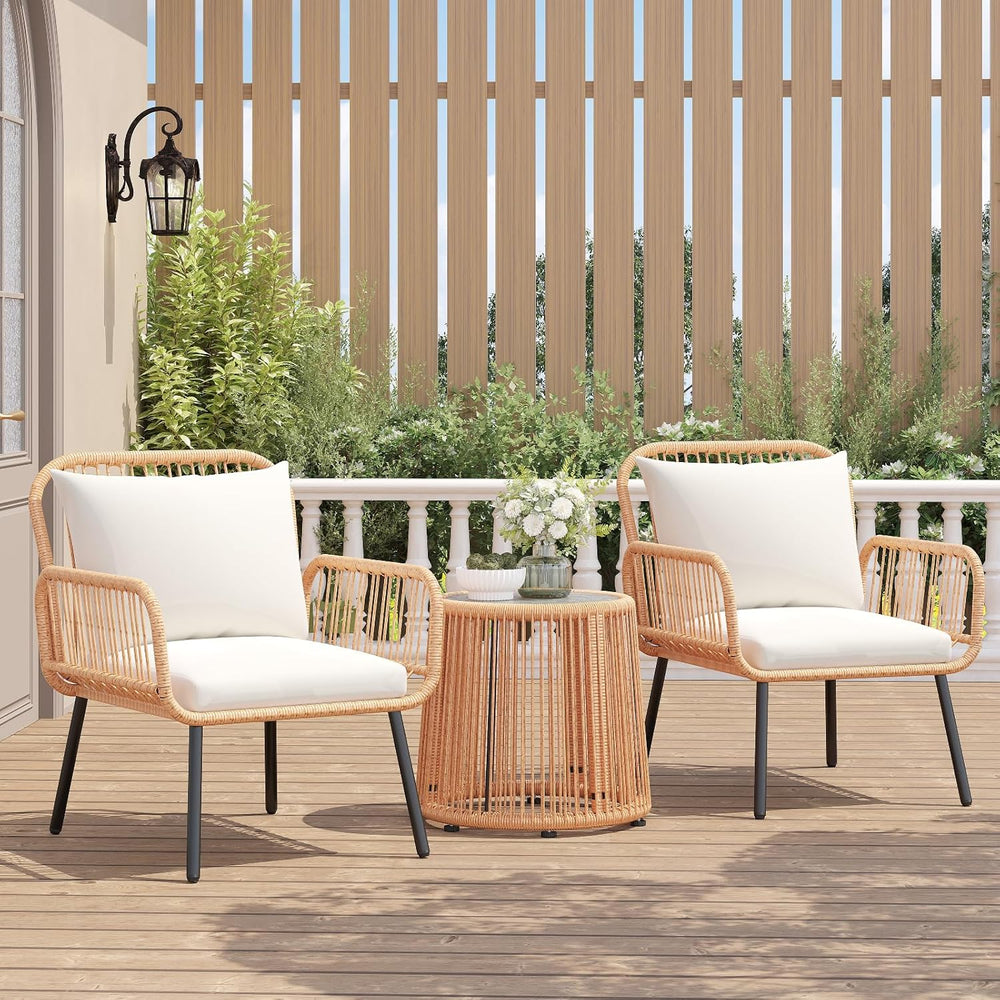 3 Pieces Patio Bistro Sets, Wicker Rattan Furniture Set