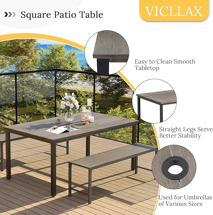 VICLLAX Patio Dining Set for 6, Outdoor Furniture Set Includes 63" Recta...