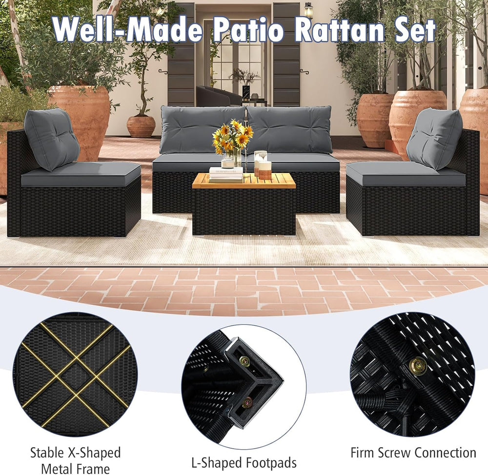 Tangkula 5 Pieces Wicker Patio Furniture Set, Outdoor 4 Armless Rattan Sofa &...
