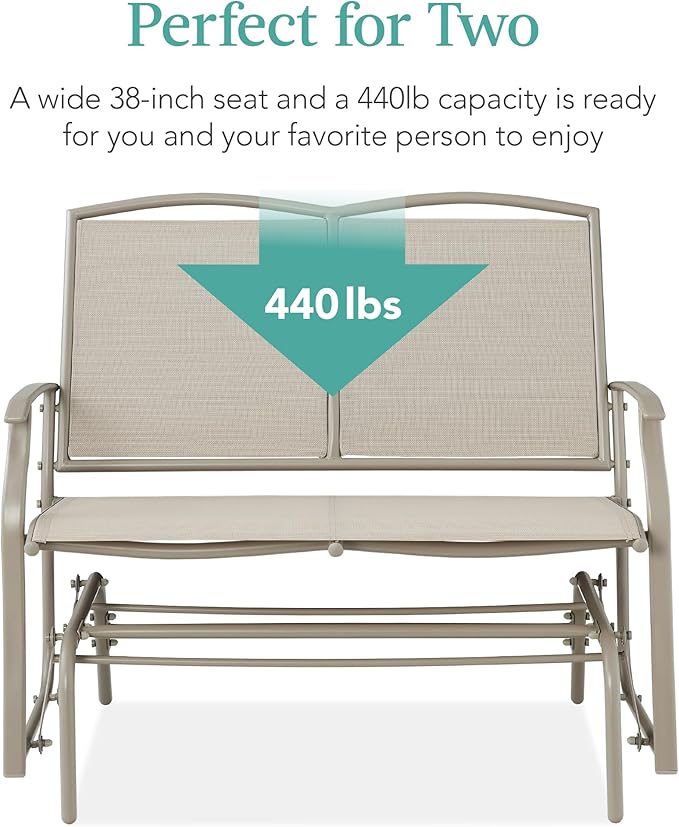 Best Choice Products 2-Person Outdoor Patio Swing Glider Steel Bench Loveseat...
