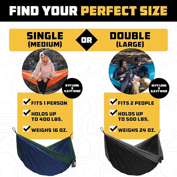 Wise Owl Outfitters Camping Hammock – 500lbs Portable Hammock with Tree Strap...
