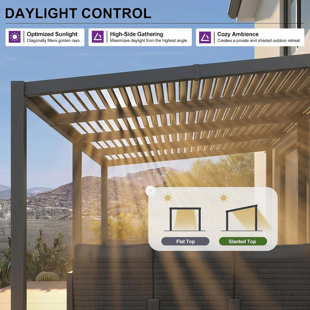 PURPLE LEAF Louvered Pergola w/Sloped Roof 10' x 20' Lean to House Pe...