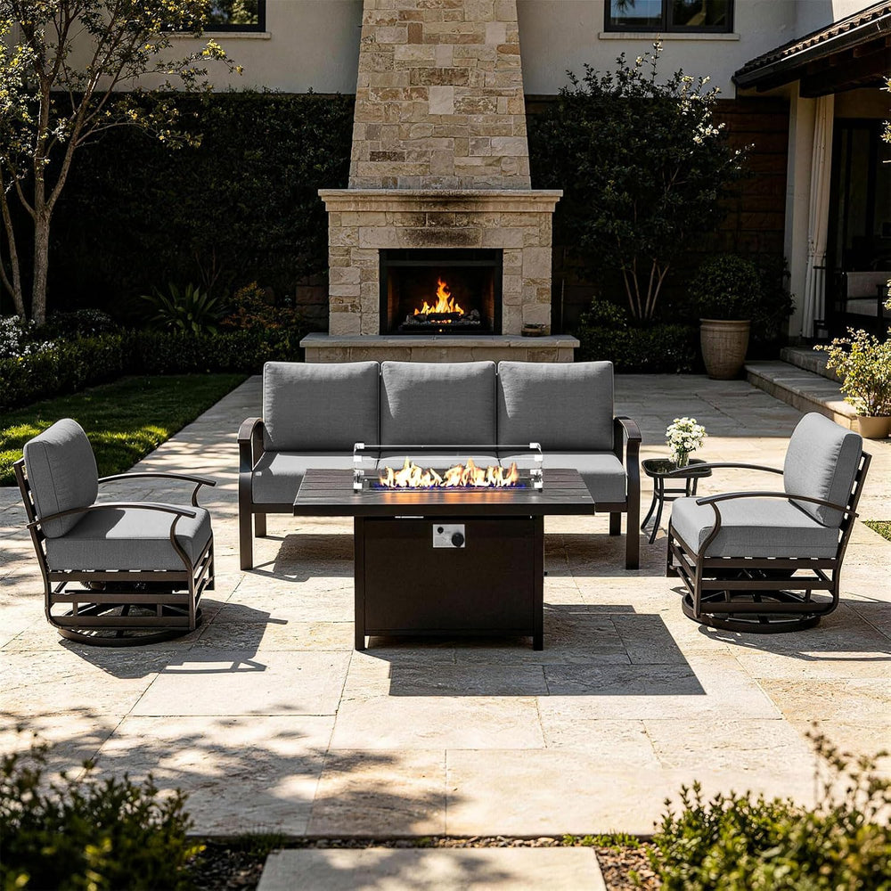 Kurapika Aluminum Patio Furniture Set 5-Seat Modern Metal Outdoor Conversatio...