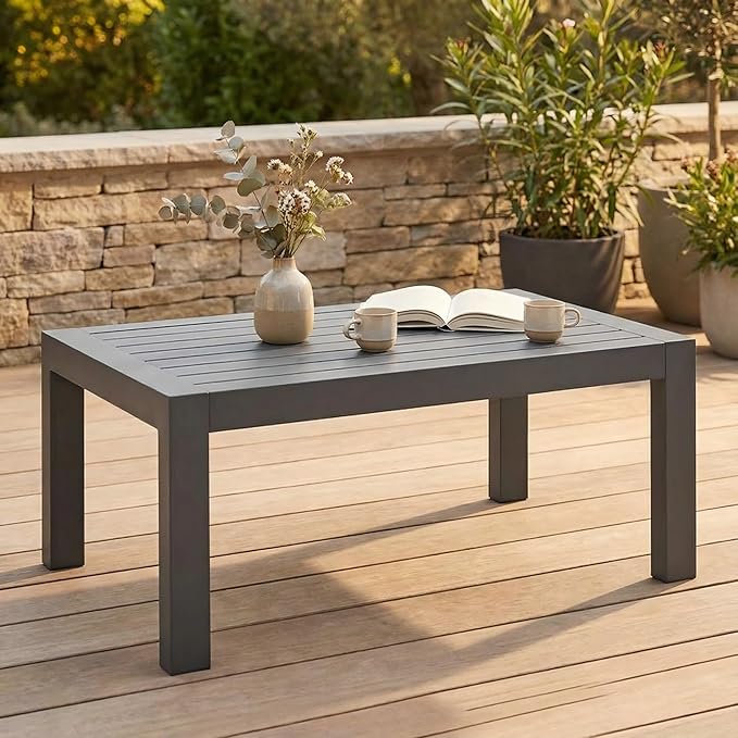Solaste Aluminum Outdoor Coffee Table, All-Weather Rectangle Metal Patio Coff...