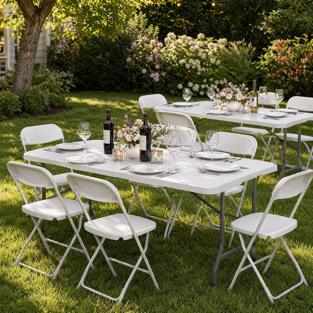 Set of 2 Folding Table 6 FT Lightweight Camping Table White Portable Plastic ...