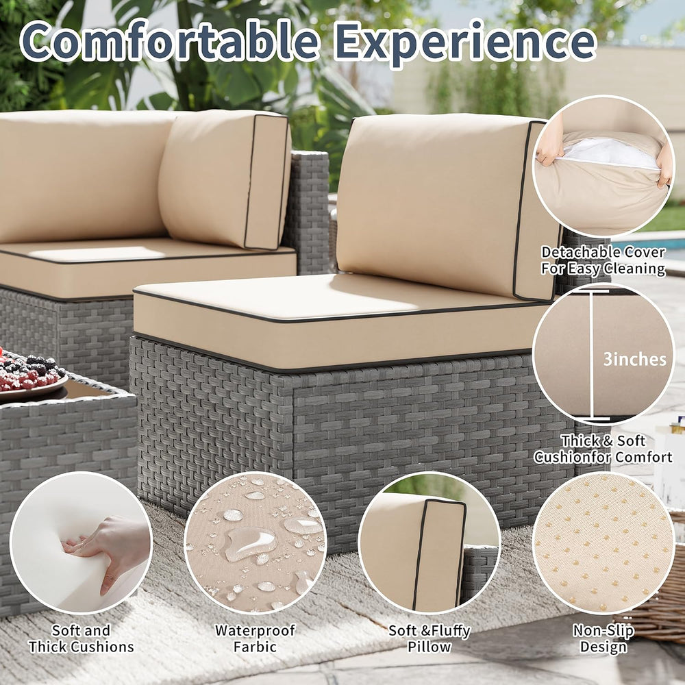 5pcs Patio Outdoor Furniture Sets Conversation Set,Low Back All-Weather Ratta...