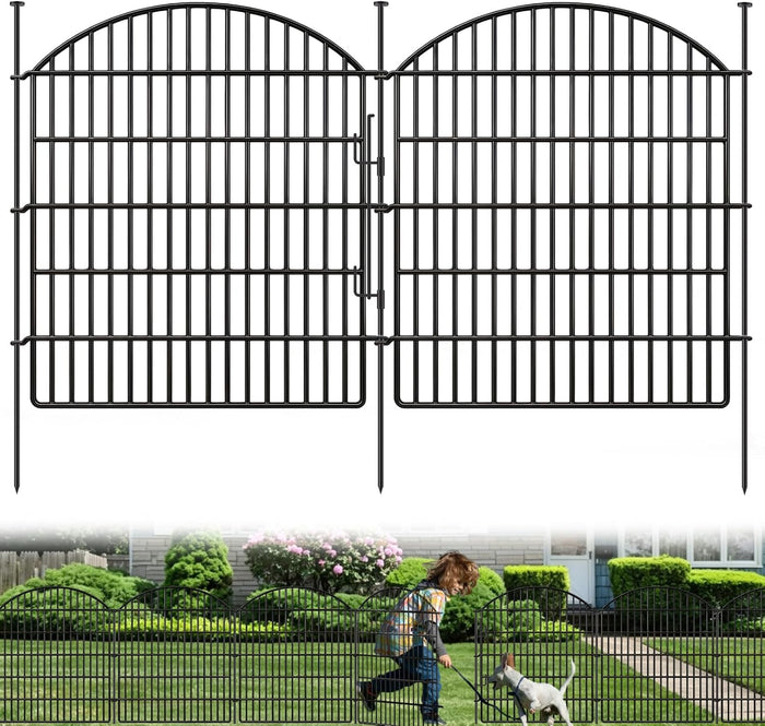 10 Panels Garden Fence Animal Barrier with Lock, 33in (H) x 24ft (L) Dog Fences Outdoor for Yard No Dig Rustproof Decorative Tall Metal Panel Border Rabbits Temporary Ground Stakes Fencing