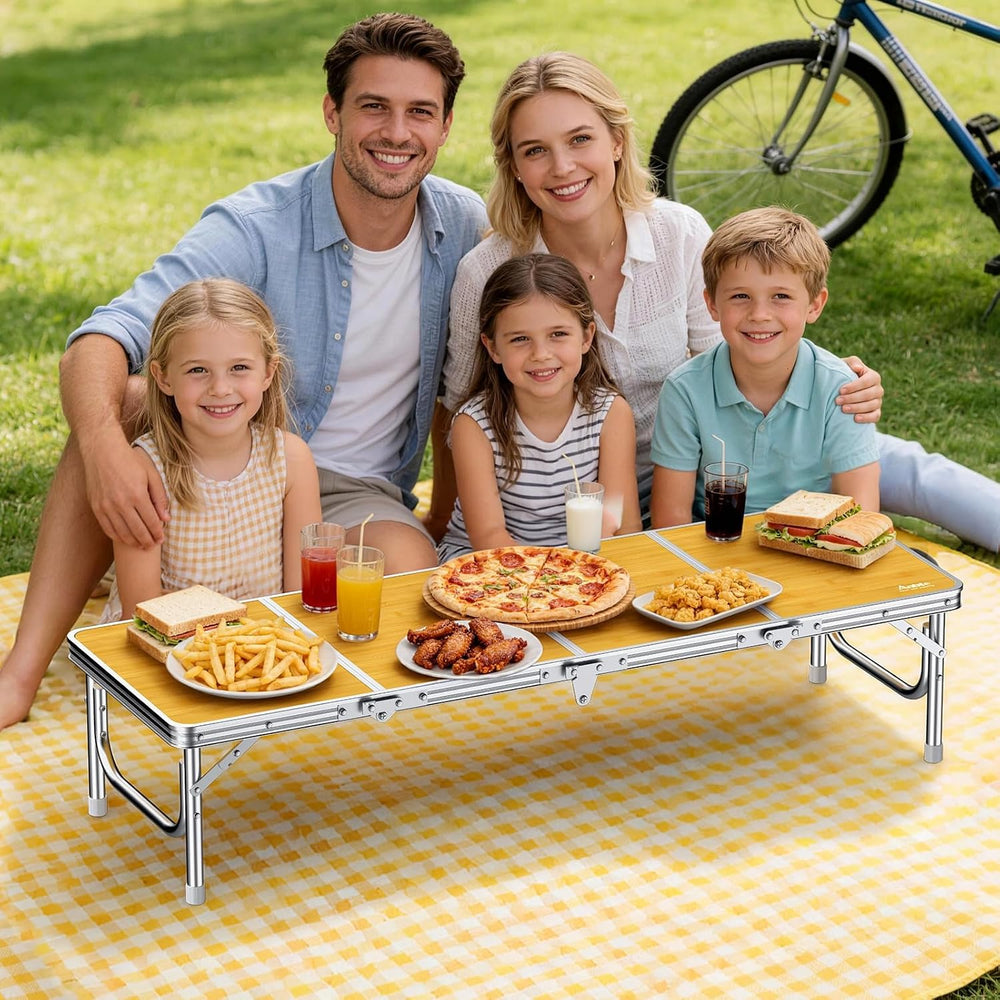 Anbte 4ft Low Folding Picnic Table with Storage Bag, 10.3" Height, Yellow