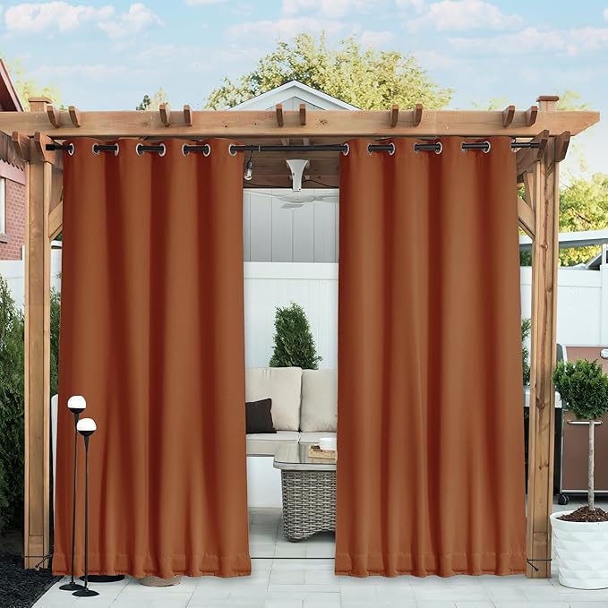 NICETOWN 2 Panels Outdoor Curtains Waterproof Fixed Grommet/Back Tab on Top &...