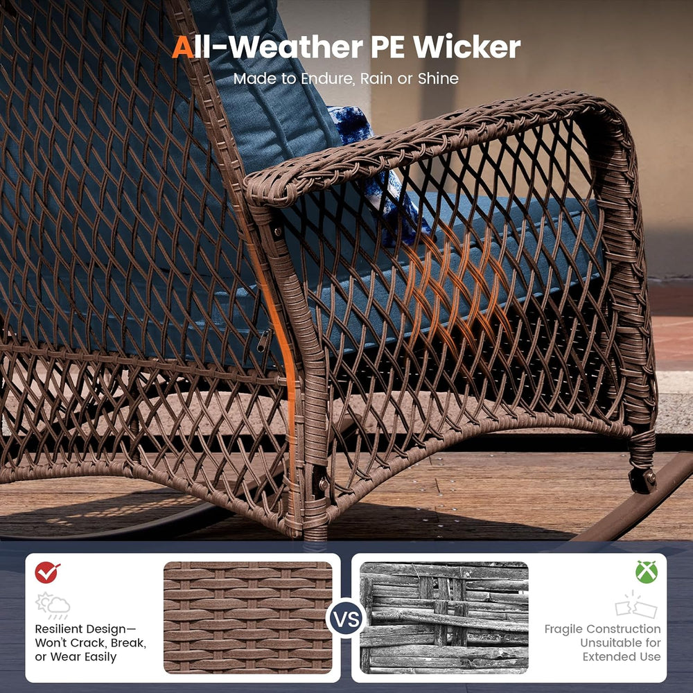 UDPATIO Rocking Chair Outdoor Set 2 w/Coffee Table, 3 Pc Wicker Bistro Set