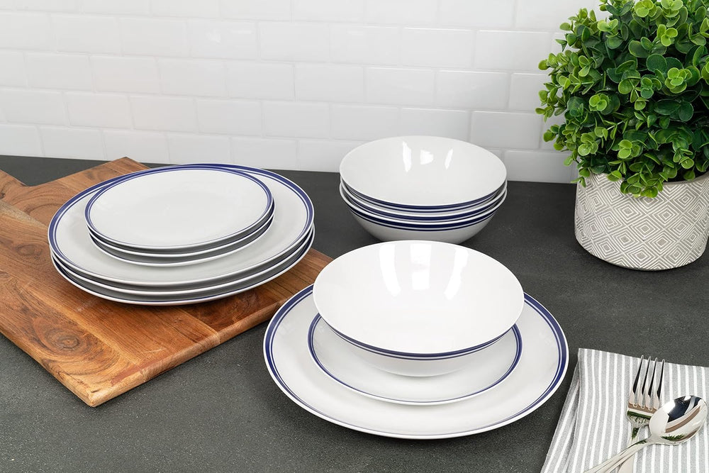 Café Stripe 12 Pc Dinnerware Set, Blue