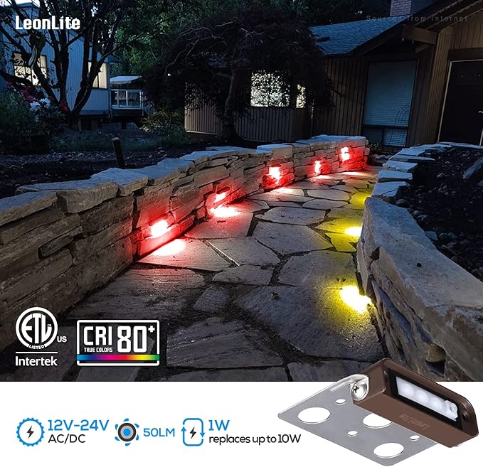 LEONLITE 8-Pack Premium Series RGB 4 Inch 1W LED Retaining Wall Lights Swivel...