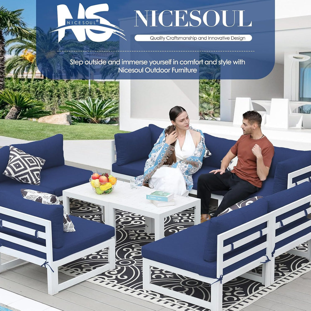 NICESOUL 6 Seat Oversized Modern Aluminum Patio Furniture Set, All Weather Ru...